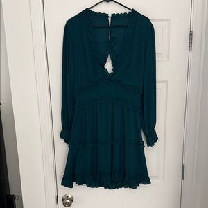 Elegant Teal Ruffle Dress